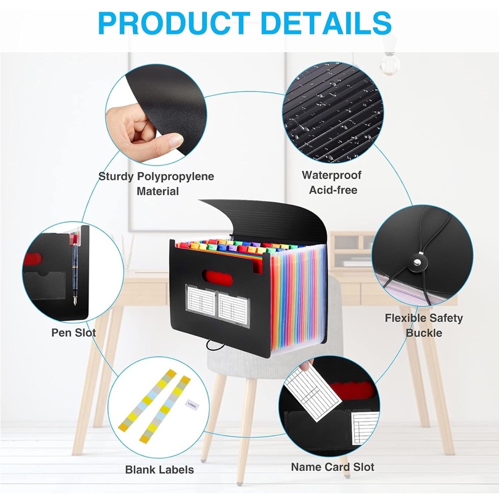 24 Pockets Expanding File Folder with Blank Labels, According File Organizer - Picture 7 of 9